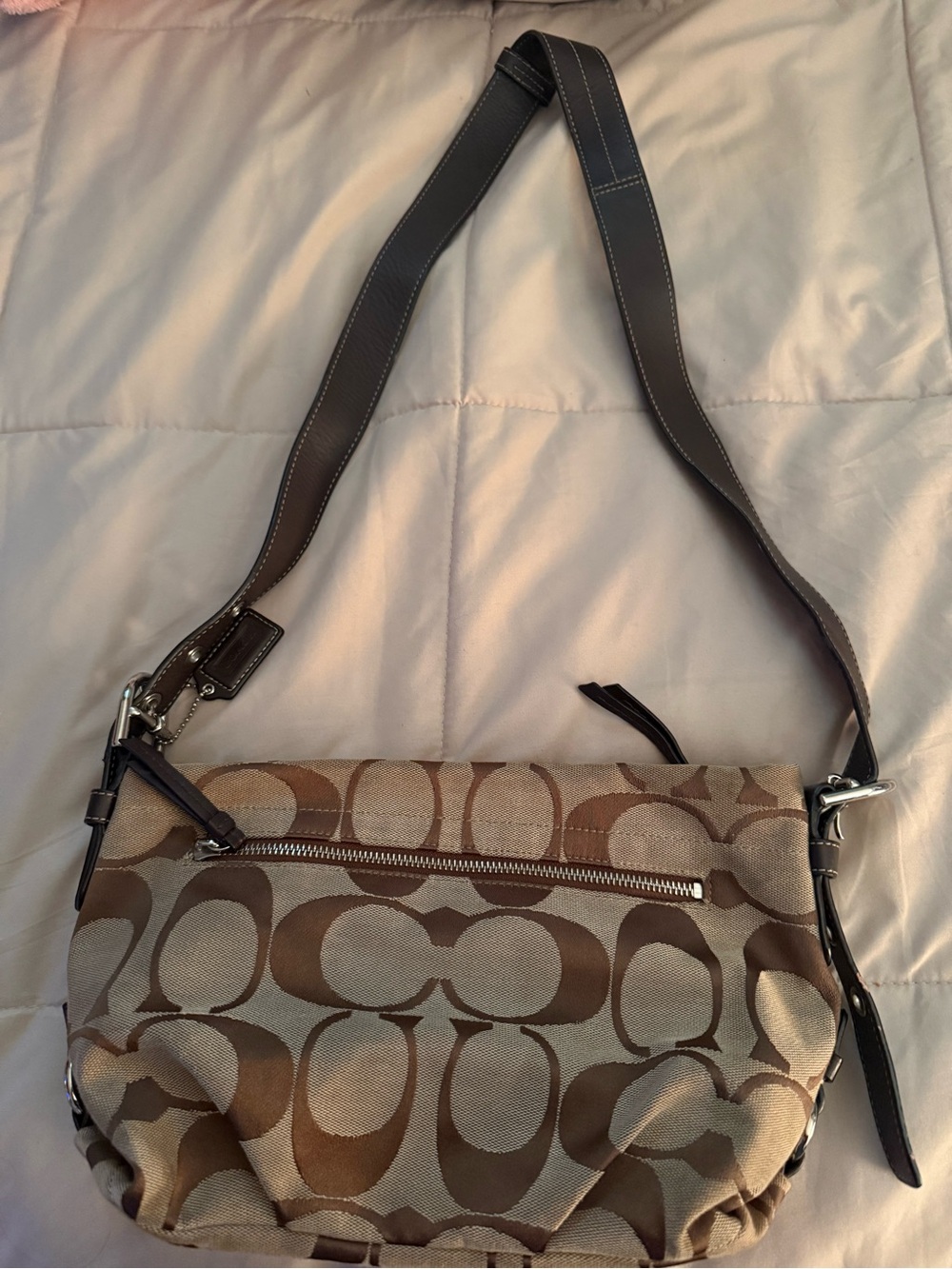 Coach Brown Signature Canvas Shoulder Bag with Dark Brown Trim - Picture 9 of 10